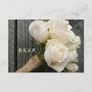 White Rose Bouquet & Barnwood Wedding R.S.V.P. RSVP Karte
