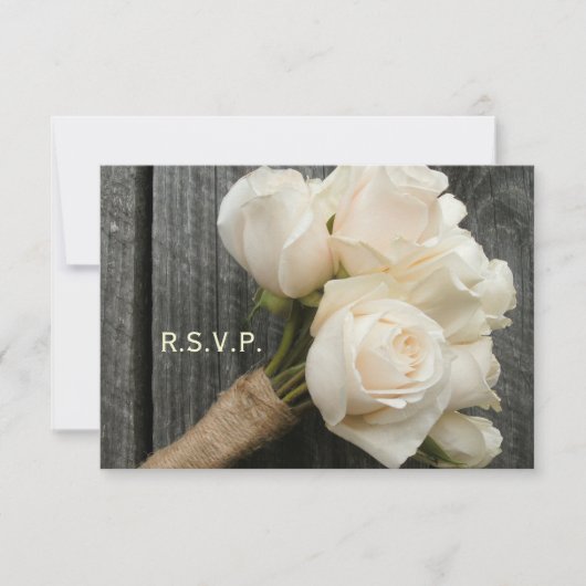 White Rose Bouquet & Barnwood Wedding R.S.V.P. RSVP Karte (Vorderseite)