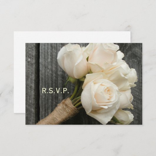 White Rose Bouquet & Barnwood Wedding R.S.V.P. RSVP Karte (Vorne/Hinten)