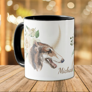 White Rose Bouquet Borzoi Dog Tasse