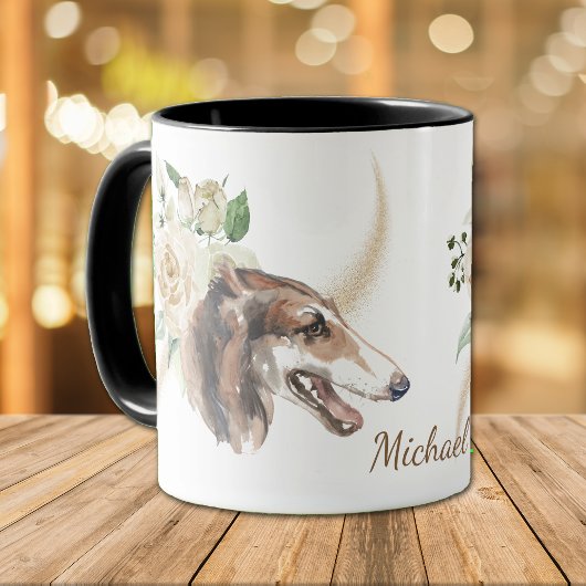 White Rose Bouquet Borzoi Dog Tasse