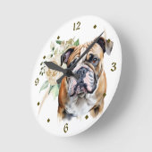 White Rose Bouquet Bulldog Runde Wanduhr (Winkel)