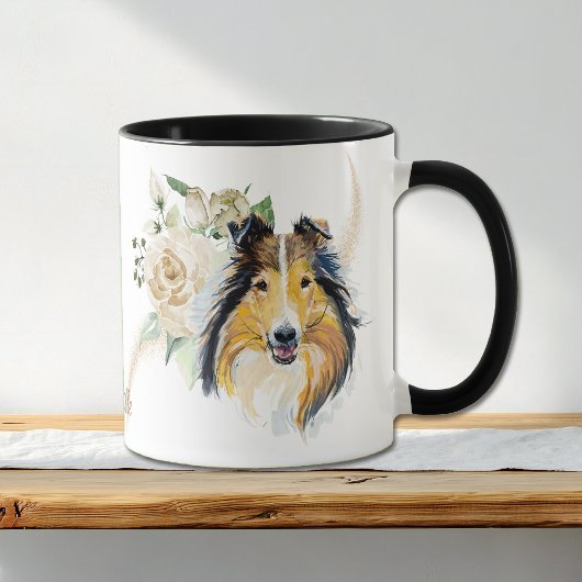 White Rose Bouquet Collie Tasse