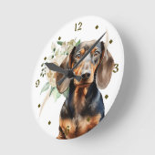 White Rose Bouquet Dackel Dog Runde Wanduhr (Winkel)