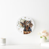 White Rose Bouquet Dackel Dog Runde Wanduhr (Zuhause)
