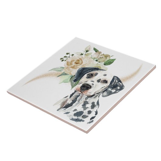 White Rose Bouquet Dalmatiner Dog Fliese (Seite)