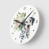 White Rose Bouquet Dalmatiner Dog Runde Wanduhr (Winkel)