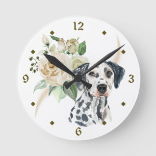 White Rose Bouquet Dalmatiner Dog Runde Wanduhr