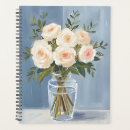 White Rose Bouquet Elegant Watercolor Floral Planer