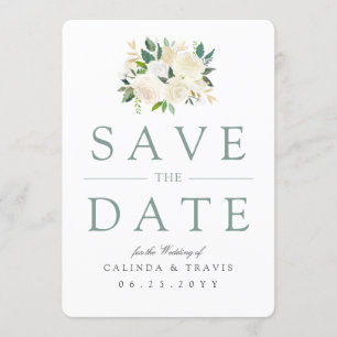 White Rose Bouquet Floral Save The Date