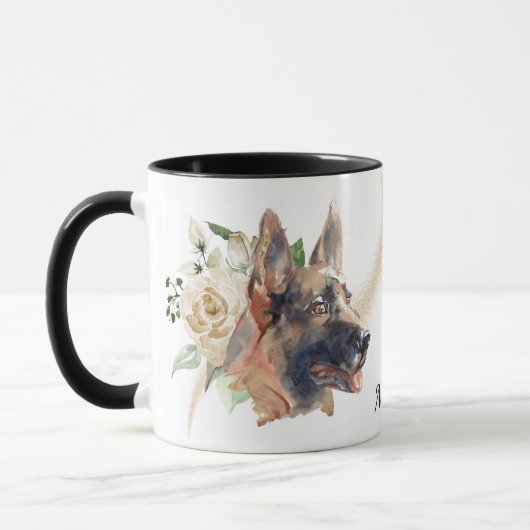 White Rose Bouquet German Shepherd Dog Tasse (Links)
