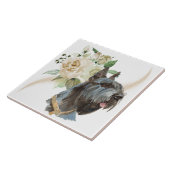 White Rose Bouquet Giant Schnauzer Dog Fliese (Seite)