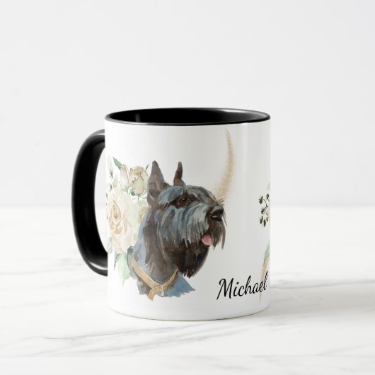 White Rose Bouquet Giant Schnauzer Dog Tasse (Vorderseite Links)