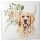 White Rose Bouquet Golden Retriever Dog Fliese (Vorderseite)