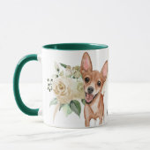 White Rose Bouquet Happy Chihuahua Dog Tasse (Links)