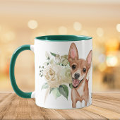 White Rose Bouquet Happy Chihuahua Dog Tasse