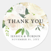 White Rose Bouquet | Hochzeit | Vielen Dank Runder Aufkleber (Vorderseite)