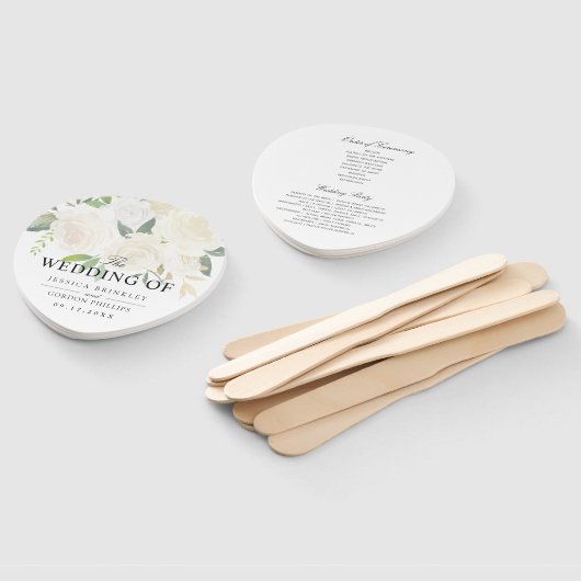 White Rose Bouquet | Hochzeitsprogramm Fächer (Non-assembled)