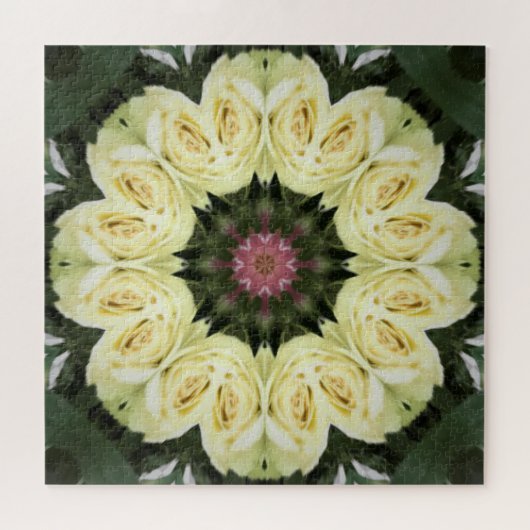 White Rose Bouquet Mandala Design Puzzle (Horizontal)