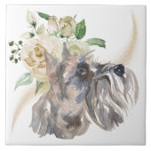 White Rose Bouquet Miniature Schnauzer Dog Fliese (Vorderseite)