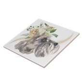 White Rose Bouquet Miniature Schnauzer Dog Fliese (Seite)