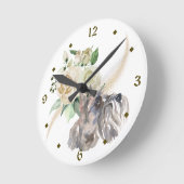 White Rose Bouquet Miniature Schnauzer Dog Runde Wanduhr (Winkel)