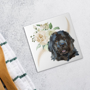White Rose Bouquet Neufundland Dog Fliese