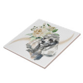 White Rose Bouquet Poodle Dog Fliese (Seite)