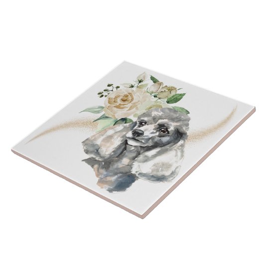 White Rose Bouquet Poodle Dog Fliese (Seite)