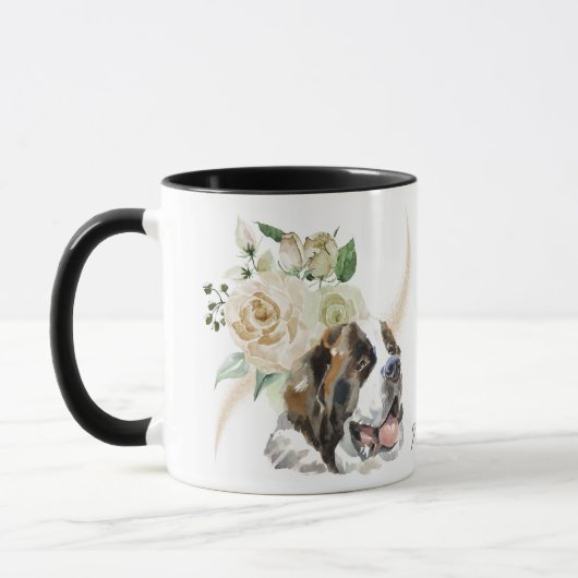 White Rose Bouquet Saint Bernard Dog Tasse (Links)