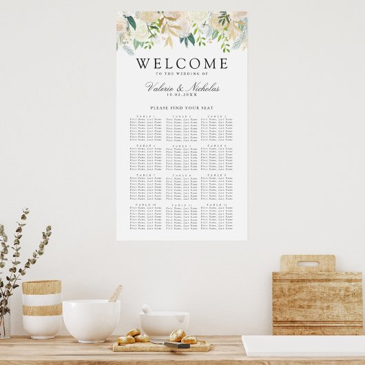 White Rose Bouquet | Tabelle 12 — Floral Poster (Küche)