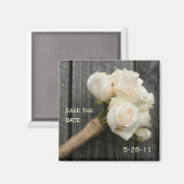 White Rose Bouquet und Barnwood Save the Date Magnet (Vorderseite/Rückseite)