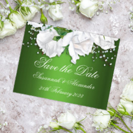 White Rose Bouquet und Metallic Green Wedding Ankündigungspostkarte