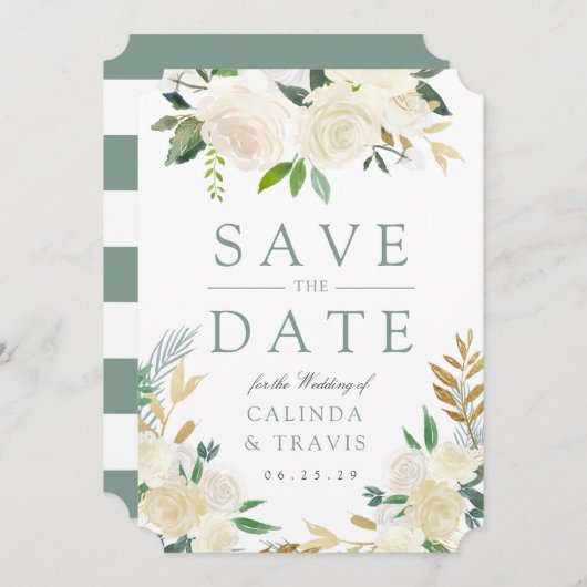 White Rose Bouquet wild Floral Save the Date (Vorne/Hinten)