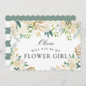 White Rose Bouquet | Wirst du mein Blumenmädchen s Einladung (Vorne/Hinten)