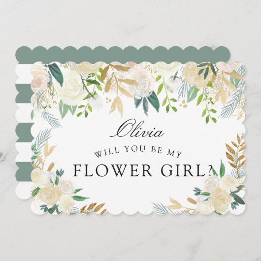 White Rose Bouquet | Wirst du mein Blumenmädchen s Einladung (Vorne/Hinten)