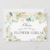 White Rose Bouquet | Wirst du mein Blumenmädchen s Einladung (Vorderseite)