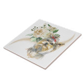White Rose Bouquet Yorkshire Terrier Dog Fliese (Seite)