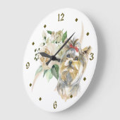 White Rose Bouquet Yorkshire Terrier Dog Große Wanduhr (Winkel)