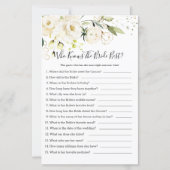 White Rose Bridal Bingo/Who knows the Bride Best  (Rückseite)