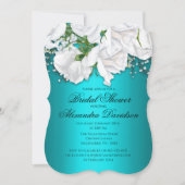 White Rose Bridal Bouquet Aqua Brautparty Einladung (Vorderseite)