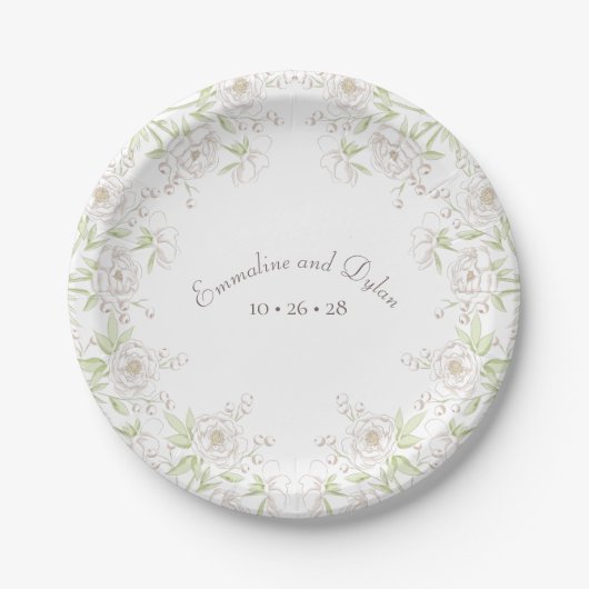 White Rose Classic Hochzeit Pappteller (Vorderseite)