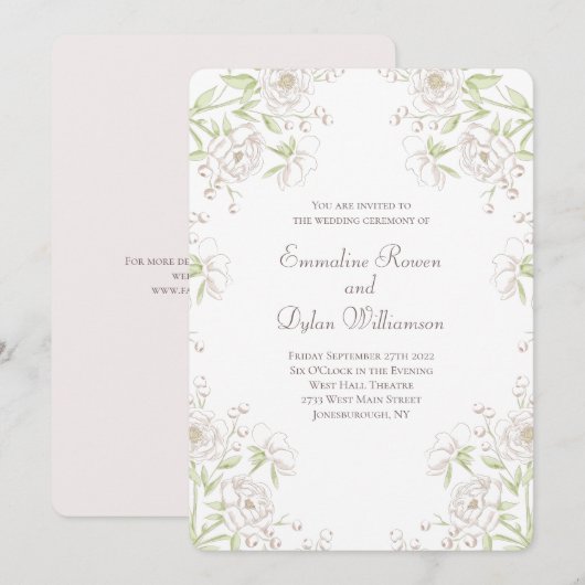 White Rose Classic Wedding Einladung (Vorne/Hinten)