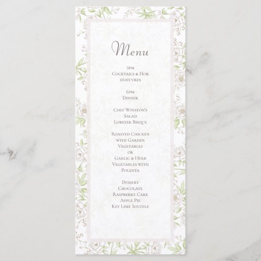 White Rose Classic Wedding Menus Menükarte (Vorderseite)