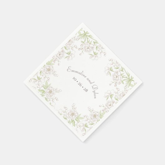 White Rose Classic Wedding Serviette (Ecke)