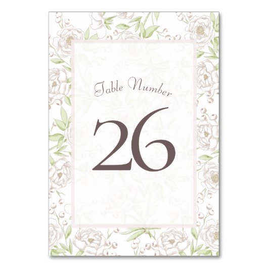 White Rose Classic Wedding Table Number Tischnummer (Vorderseite)