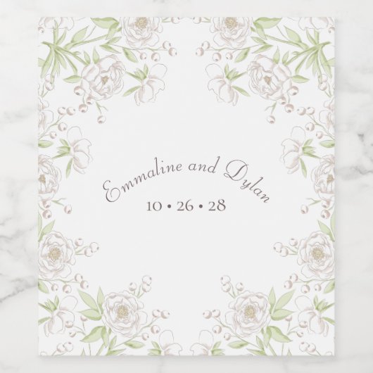 White Rose Classic Wedding Weinetikett (Einzelnes Label)