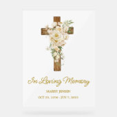 White rose cross Memorial Funeral Acrylschild (Vorderseite)