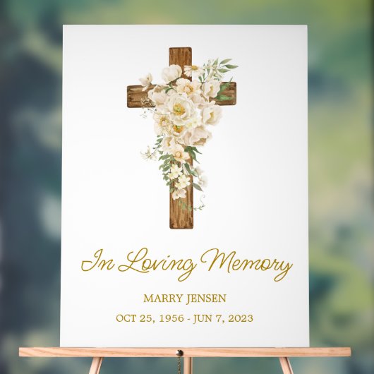 White rose cross Memorial Funeral Acrylschild (Neutral)