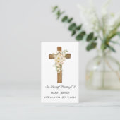 White rose Cross Memorial Funeral Prayer Card Visitenkarte (Stehend Vorderseite)